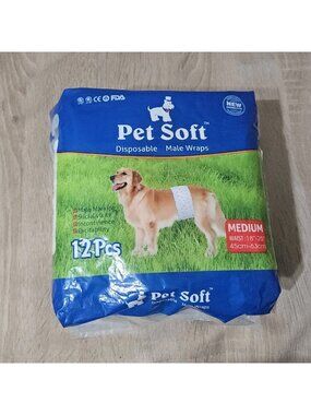 Pet Soft Dog Wraps Doggie Disposable Diapers Male Wrap Dog Diaper -12 Pack M